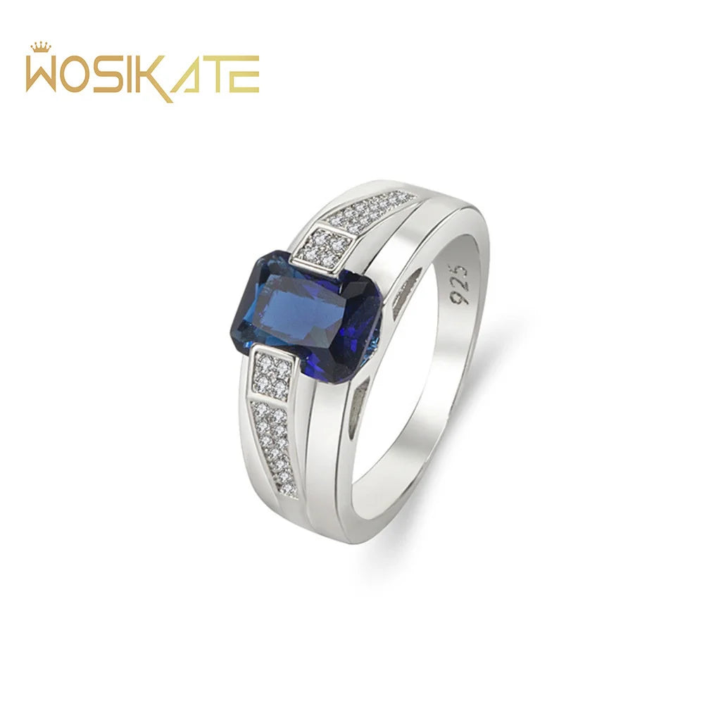 Geometric Sapphire 925 Silver Wedding Ring Women Size6-10