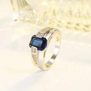 Geometric Sapphire 925 Silver Wedding Ring Women Size6-10