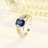 Geometric Sapphire 925 Silver Wedding Ring Women Size6-10
