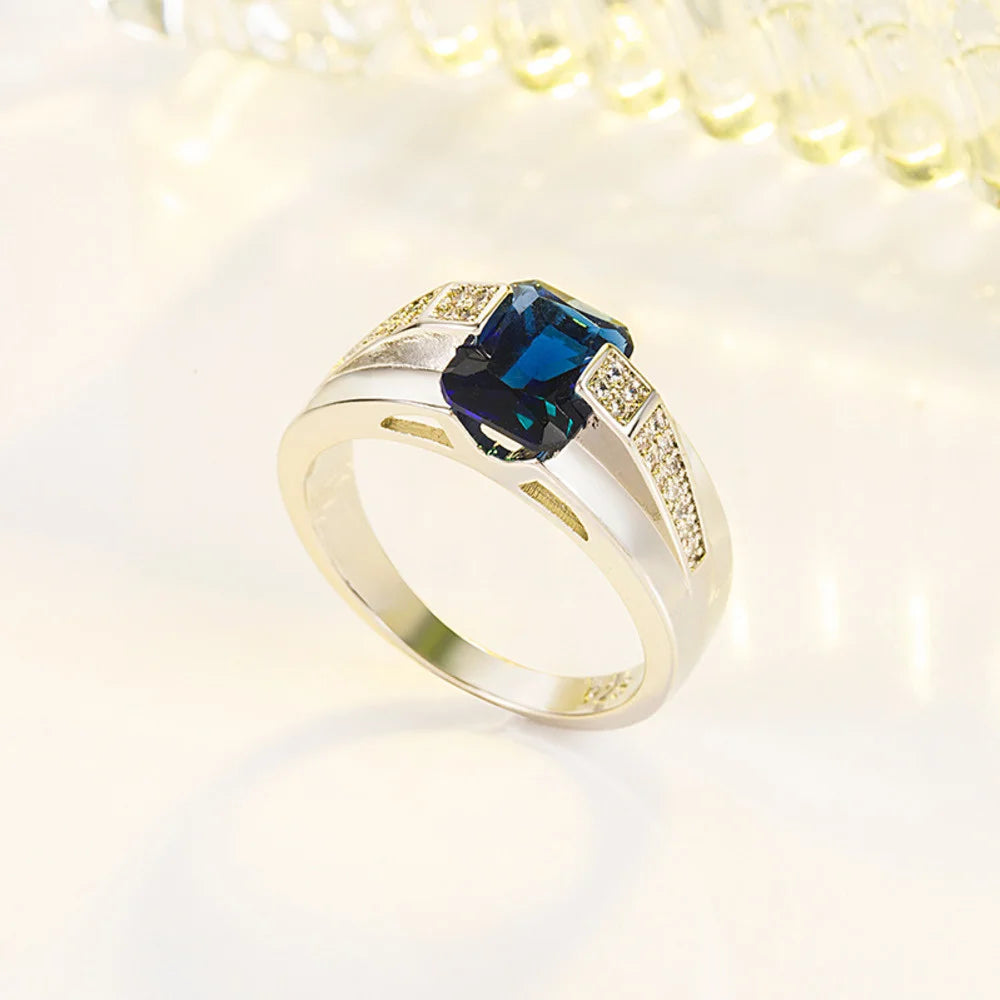 Geometric Sapphire 925 Silver Wedding Ring Women Size6-10