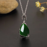 Vintage Garnet Chrysoprase Pendant Necklace 925 Silver Chain Necklace