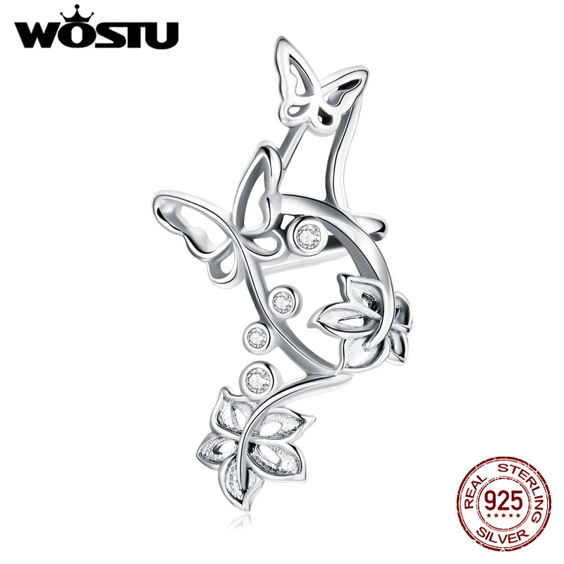 925 Sterling Silver Butterfly & Vine Stud Earrings for Women