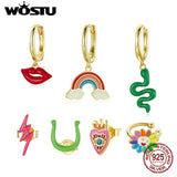 925 Silver Love Eye Earrings Enamel Lip Snake Studs For Women