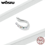 925 Sterling Silver Rainbow Heart Zircon Cuff Clip Stud Earrings