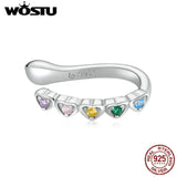 925 Sterling Silver Rainbow Heart Zircon Cuff Clip Stud Earrings