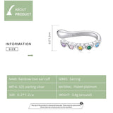 925 Sterling Silver Rainbow Heart Zircon Cuff Clip Stud Earrings