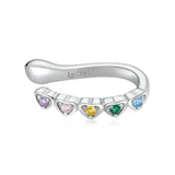 925 Sterling Silver Rainbow Heart Zircon Cuff Clip Stud Earrings