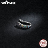 925 Sterling Silver Rainbow Heart Zircon Cuff Clip Stud Earrings