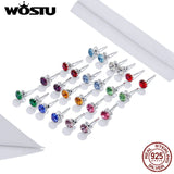 925 Silver Birthstone Stud Earrings Zircon Jewelry