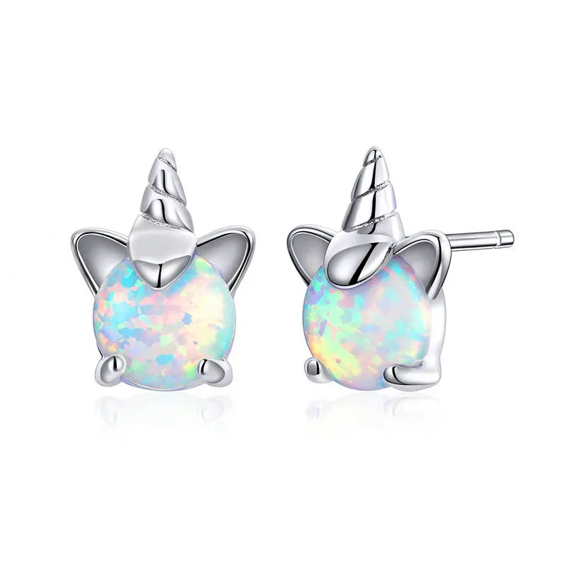 925 Sterling Silver Opal Stud Earrings For Women Wedding Anniversary Jewelry
