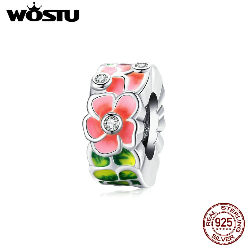 925 Silver Colorful Flowers Charm Pendant DIY Jewelry