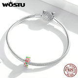925 Silver Colorful Flowers Charm Pendant DIY Jewelry