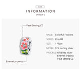 925 Silver Colorful Flowers Charm Pendant DIY Jewelry