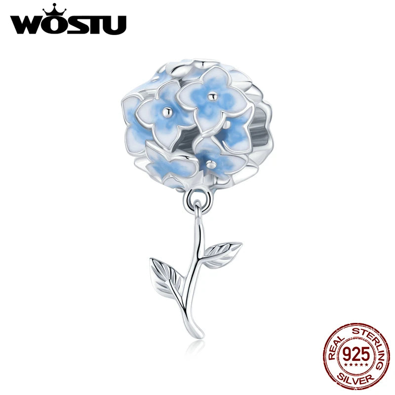 925 Silver Hydrangea Flower Charm Pendant for Bracelet Necklace CTC392