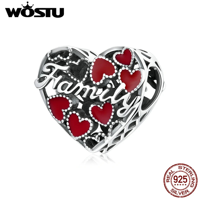 925 Sterling Silver Warm Family Heart Charm Pendant