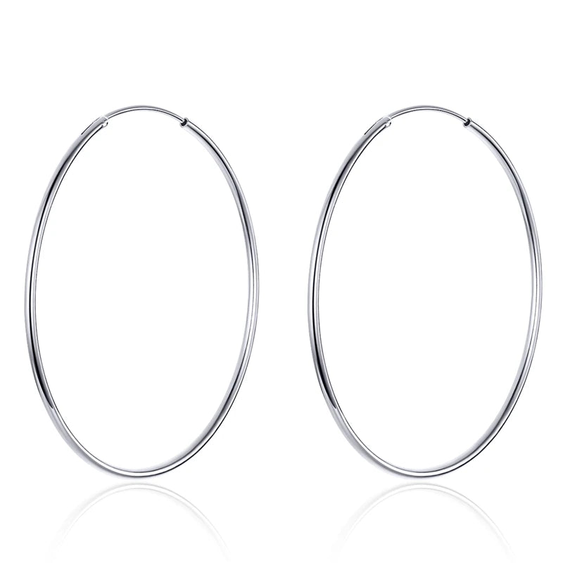925 Sterling Silver Big Circle Hoop Earrings Minimalist Round Earrings