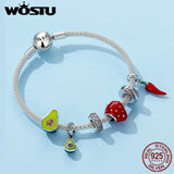 925 Sterling Silver Cat Feather Round Charm Bracelet Beads