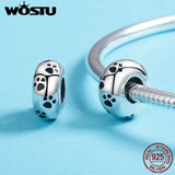 925 Sterling Silver Cat Feather Round Charm Bracelet Beads