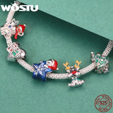 925 Sterling Silver Christmas Tree Bead CZ Santa Charm Snowman Pendant DIY