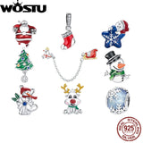 925 Sterling Silver Christmas Tree Bead CZ Santa Charm Snowman Pendant DIY