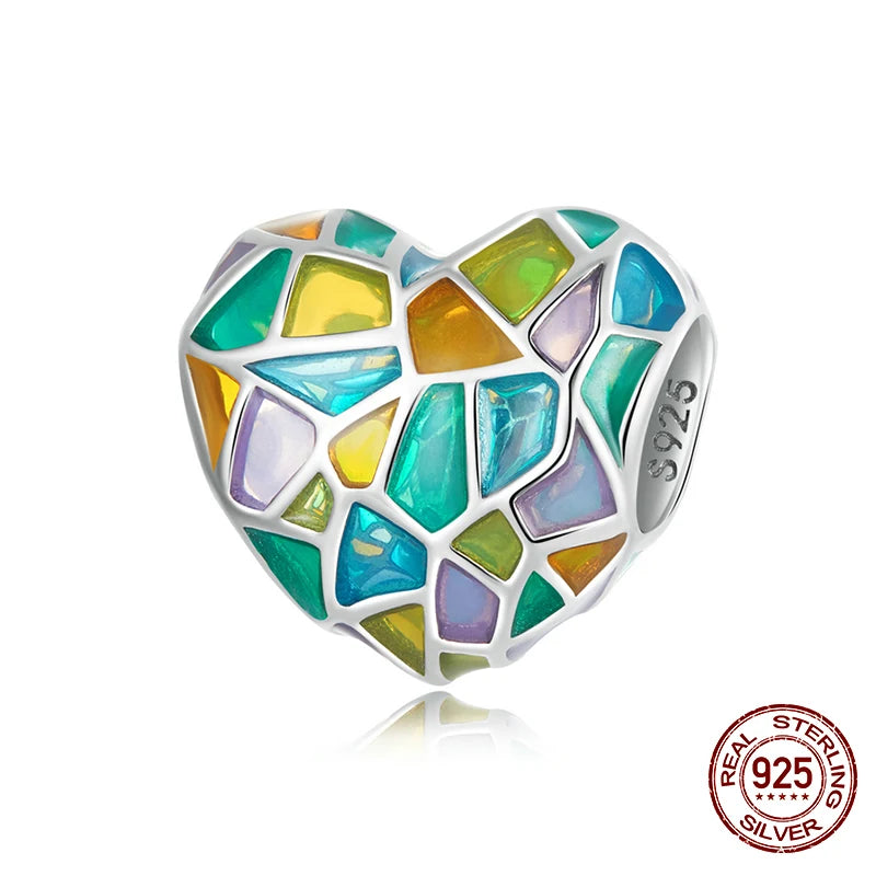 925 Silver Church Window Heart Charm Bead DIY Jewelry