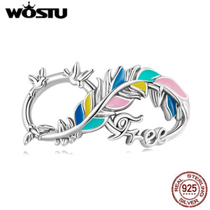 Sterling Silver Colorful Feather Infinity Charms for DIY Bracelet