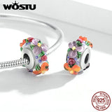 925 Silver Flowers Charm Glass Beads Bracelet DIY Jewelry