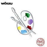 925 Silver Colorful Palette Bead Painting Charm Pendant CTC359