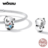 925 Silver Baby Panda Charm Bead Heart Zircon for Bracelet Jewelry