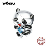 925 Silver Baby Panda Charm Bead Heart Zircon for Bracelet Jewelry