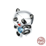 925 Silver Baby Panda Charm Bead Heart Zircon for Bracelet Jewelry