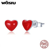 925 Silver Red Heart Enamel Stud Earrings Women Party Jewelry Gift