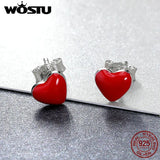 925 Silver Red Heart Enamel Stud Earrings Women Party Jewelry Gift