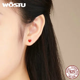 925 Silver Red Heart Enamel Stud Earrings Women Party Jewelry Gift