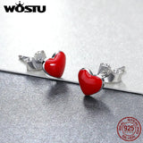 925 Silver Red Heart Enamel Stud Earrings Women Party Jewelry Gift