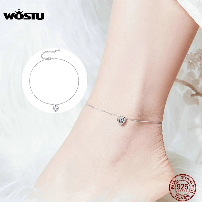 925 Sterling Silver Heart Anklet Chain Bracelet For Women