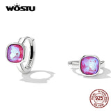925 Silver Square Hoop Earrings Pink Mocha Ear Buckles Women