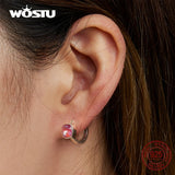 925 Silver Square Hoop Earrings Pink Mocha Ear Buckles Women