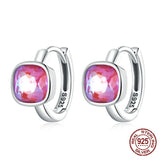 925 Silver Square Hoop Earrings Pink Mocha Ear Buckles Women