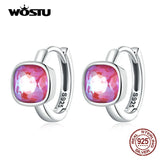 925 Silver Square Hoop Earrings Pink Mocha Ear Buckles Women
