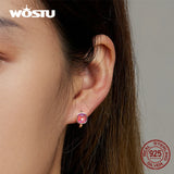 925 Silver Square Hoop Earrings Pink Mocha Ear Buckles Women
