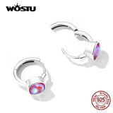 925 Silver Square Hoop Earrings Pink Mocha Ear Buckles Women