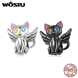 925 Silver Angel Cat Charms Beads DIY Bracelet Necklace Jewelry