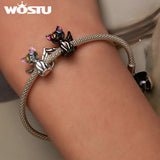 925 Silver Angel Cat Charms Beads DIY Bracelet Necklace Jewelry