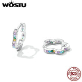 925 Silver Flower Buckle Hoop Earrings Colorful Zircon Women Rainbow Jewelry