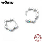 925 Silver Flower Buckle Hoop Earrings Colorful Zircon Women Rainbow Jewelry