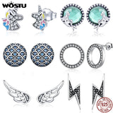 925 Silver Flower Unicorn Fairy Stud Earrings Wedding Jewelry