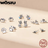 925 Silver Flower Unicorn Fairy Stud Earrings Wedding Jewelry