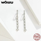 925 Silver Geometric Long Earrings Zircon Dangle for Women