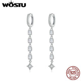 925 Silver Geometric Long Earrings Zircon Dangle for Women